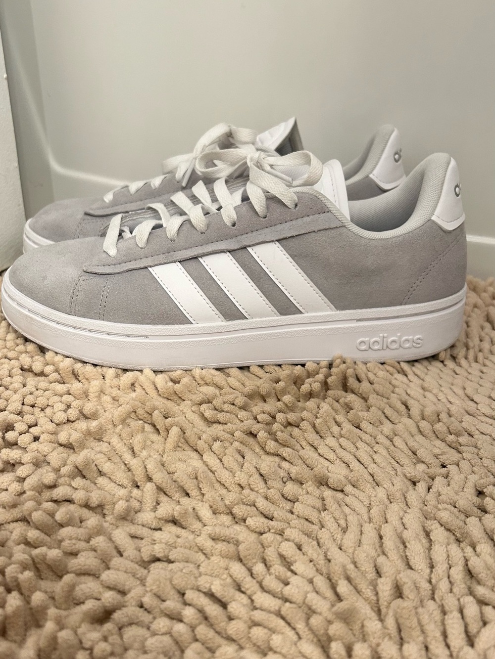 adidas Suede Low-Top Sneakers in Light Gray and White